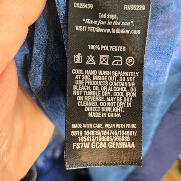 TED BAKER Sheer Blue & White Flowy Scarf Blouse Size Medium - Picture 8 of 8